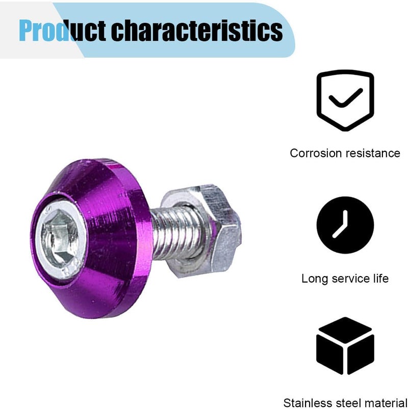 LHDOS 4PCS Motorcycle License Plate Bolts, Aluminum Alloy Car Tag License Plate Screw Decorative Kit, License Plate Frame Fastener Accessories for Most Motorcycles, Cars, Trucks (Purple) - Image 4